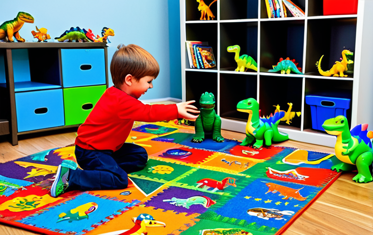 **

"A happy child playing with Dino Mecard toys on a colorful playroom rug, fully clothed, surrounded by various transforming dinosaur figures and Mecard cards. The background features shelves filled with other toys and children's books. The scene is lit with soft, natural light. safe for work, appropriate content, professional, perfect anatomy, natural proportions, well-formed hands, proper finger count, family-friendly, modest clothing."

**