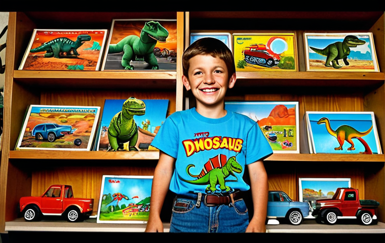 Nostalgia for Dinosaurus Mecard**

"A child's bedroom, warmly lit, featuring shelves filled with *Dinosaurus Mecard* toys in their dinosaur and vehicle forms. The room has a vintage feel, suggesting the late 90s or early 2000s. A young boy, fully clothed in casual wear (jeans and a t-shirt), is looking at the toys with a nostalgic smile. Background includes posters of similar transforming toy cartoons. Safe for work, appropriate content, family-friendly, professional, perfect anatomy, natural proportions, detailed and vibrant colors, fully clothed, modest clothing."

**