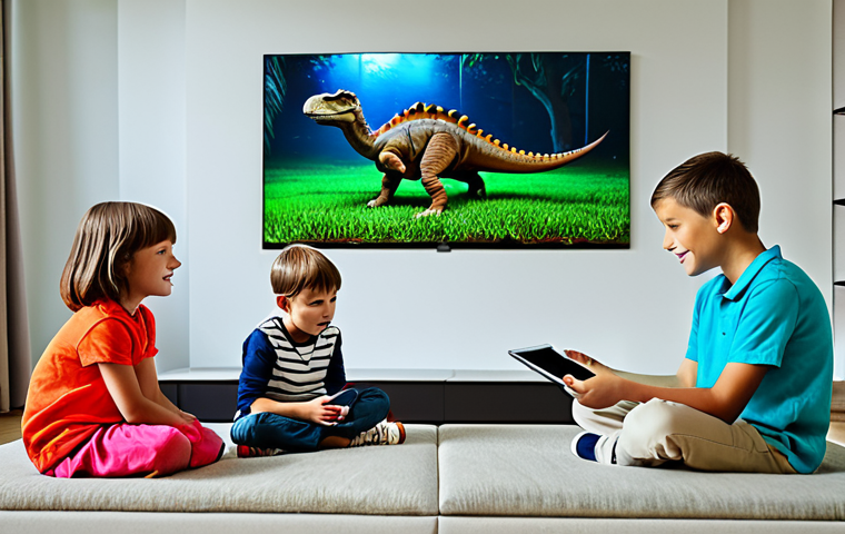 공룡메카드의 교육적 요소 분석 - Educational Dino Mecard Scene**

"Children watching Dino Mecard on a tablet in a brightly lit living...