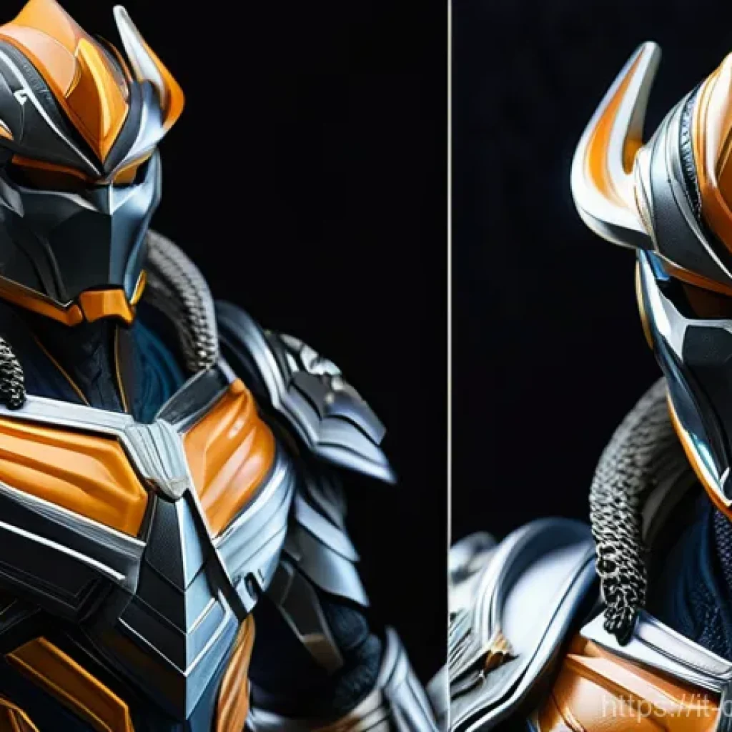 공룡메카드 특별판 출시 정보 - A highly detailed, close-up shot of a special edition Gongryong Mecardian figure, majestically displ...