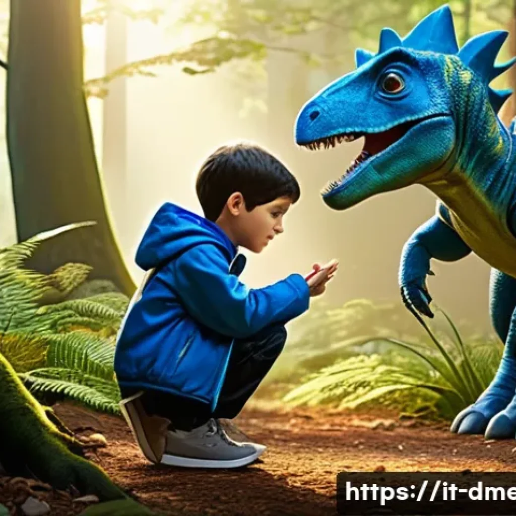 공룡메카드 명장면 회고 - **Prompt:** A young boy, around 10 years old, with short dark hair and wearing a vibrant blue jacket...