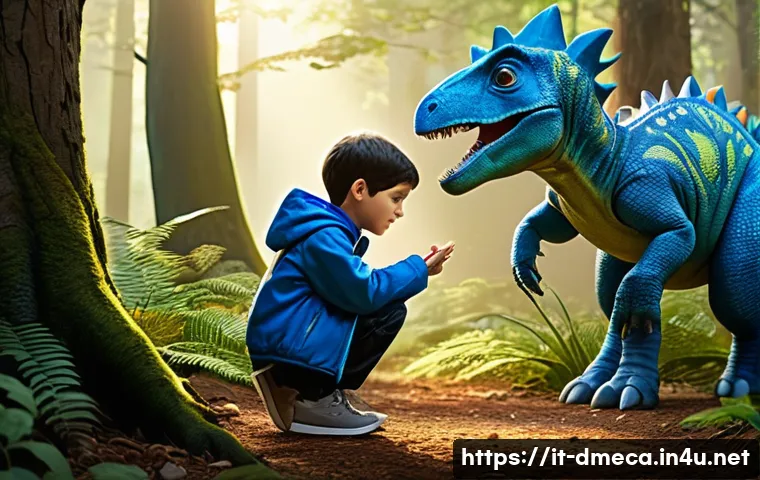 공룡메카드 명장면 회고 - **Prompt:** A young boy, around 10 years old, with short dark hair and wearing a vibrant blue jacket...