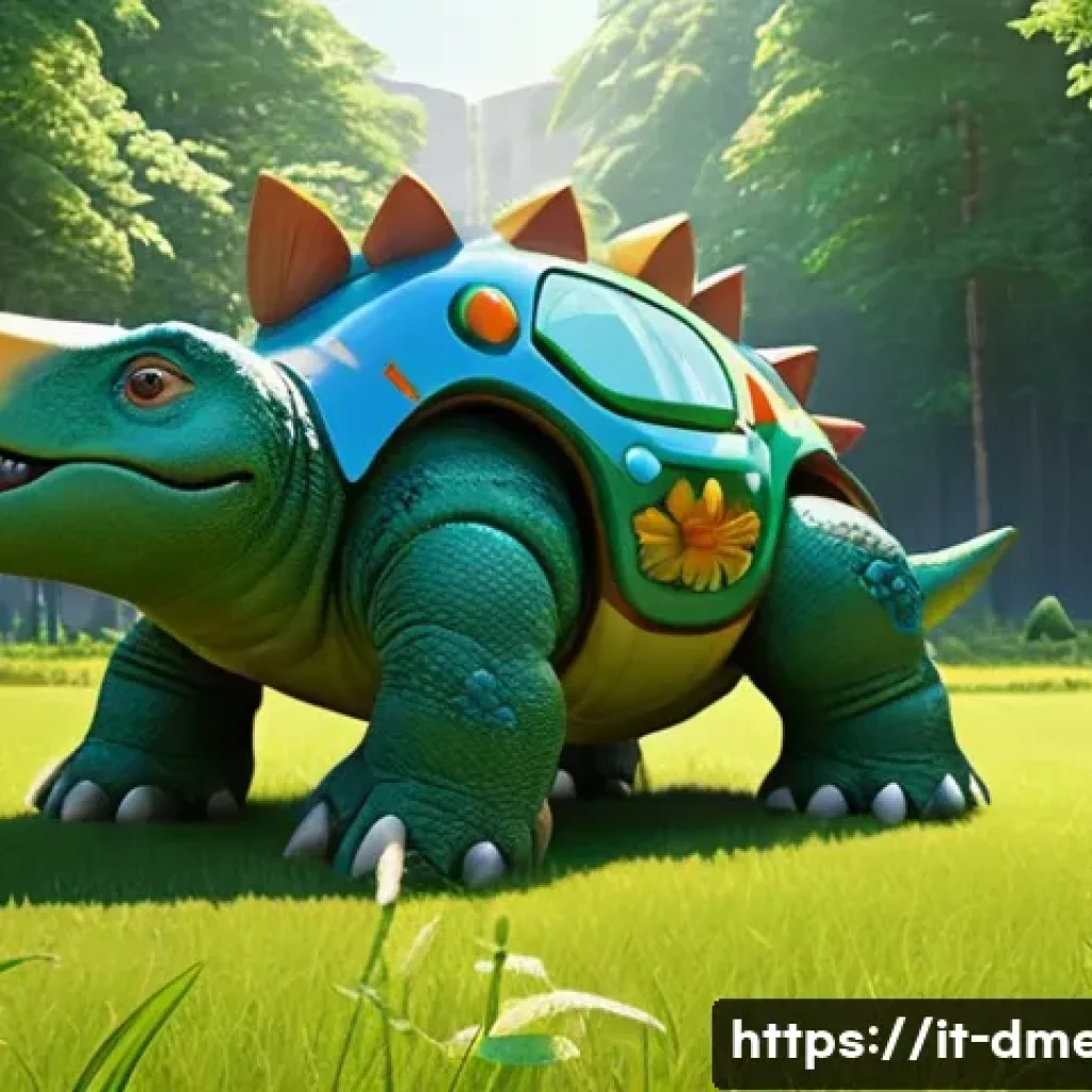 공룡메카드 제작사 및 배경 이야기 - **Prompt:** A vibrant, 3D animated scene capturing the initial wonder of discovery. Young Na Yong-ch...