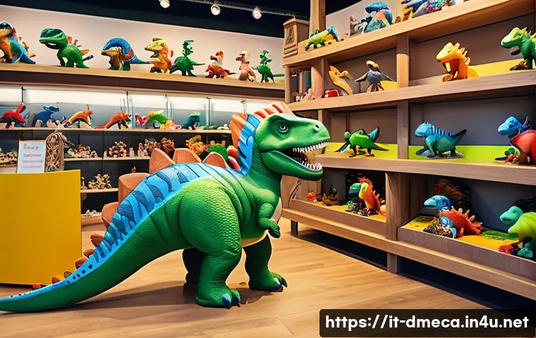 공룡메카드 유통 경로와 판매 채널 - A vibrant, detailed scene inside a specialized toy store in Italy, showcasing shelves filled with co...