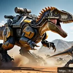 공룡메카드 인기 에피소드 분석 - A dynamic battle scene featuring mechanical dinosaurs from Dino Mecard, showcasing Rex Mech with its...